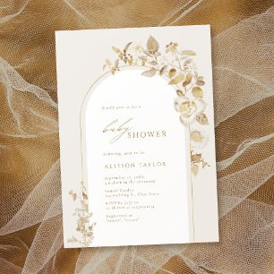 Invitación Elegante Baby Shower de arco botánico floral dorad