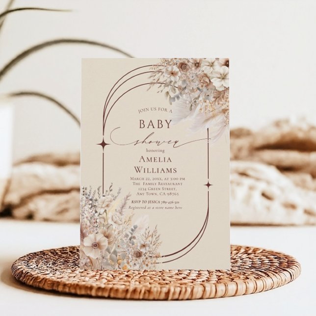 Invitación Elegante Baby Shower De Arco Floral Beige Boho Ele (Subido por el creador)