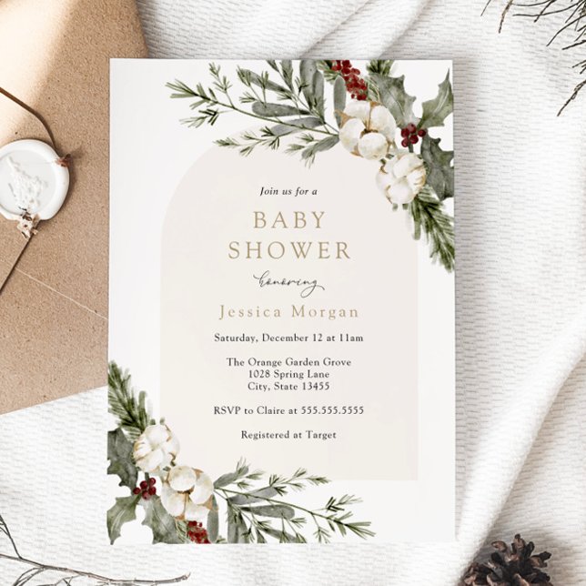 Invitación Elegante Baby Shower de Arco Floral de Invierno (Subido por el creador)