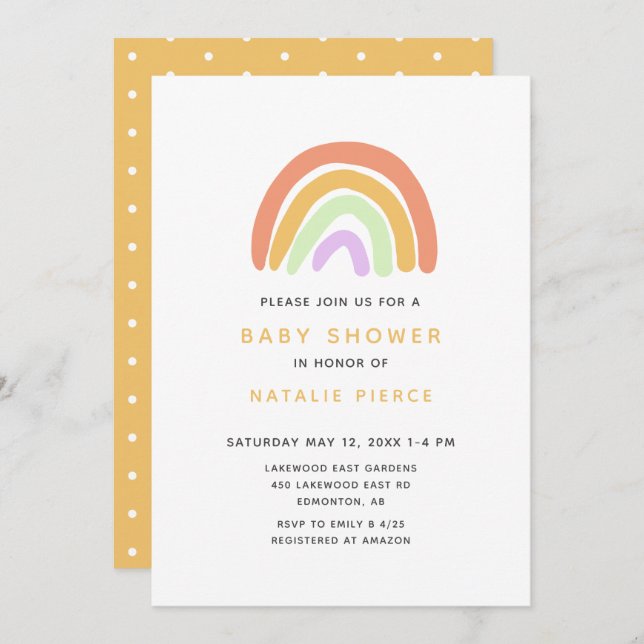 Invitación Elegante Baby Shower de arcoiris suave amarillo se (Anverso / Reverso)
