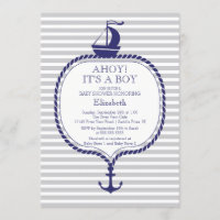 Elegante Baby Shower de barco de vela azul gris