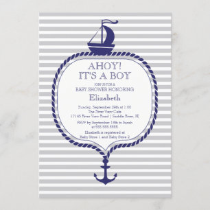 Invitación Elegante Baby Shower de barco de vela azul gris
