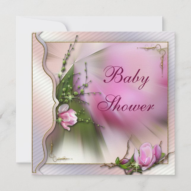 Invitación Elegante Baby Shower de brillo de Magnolia Rosa (Anverso)