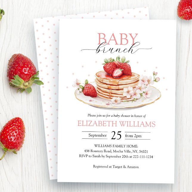 Invitación Elegante Baby Shower de brunch de pancake de fresa (Subido por el creador)