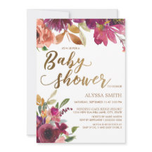 Elegante Baby Shower de Burgundy Dorado Floral Scr