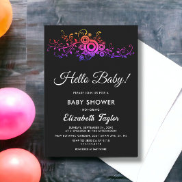 Invitación Elegante Baby Shower De Caída De Neón Blanco Y Neg