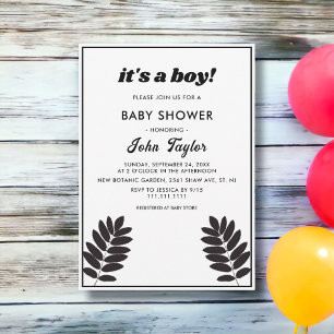 Invitación Elegante Baby Shower De Caída Rústica Negra Y Blan