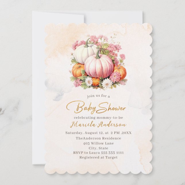Invitación Elegante Baby Shower de calabaza acuática (Anverso)