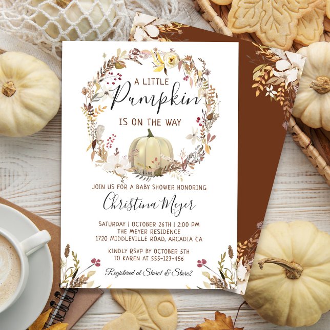 Invitación Elegante Baby Shower de calabaza floral de otoño (Subido por el creador)