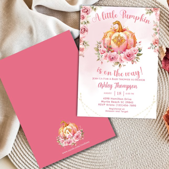 Invitación Elegante Baby Shower de calabaza rosa otoño (Subido por el creador)