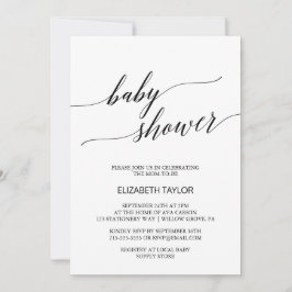 Invitación Elegante Baby Shower de caligrafía blanca y negra