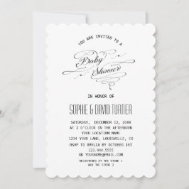 Invitación Elegante Baby Shower de caligrafía blanca y negra