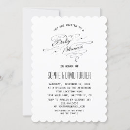 Invitación Elegante Baby Shower de caligrafía blanca y negra