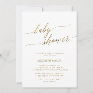 Invitación Elegante Baby Shower de caligrafía de oro