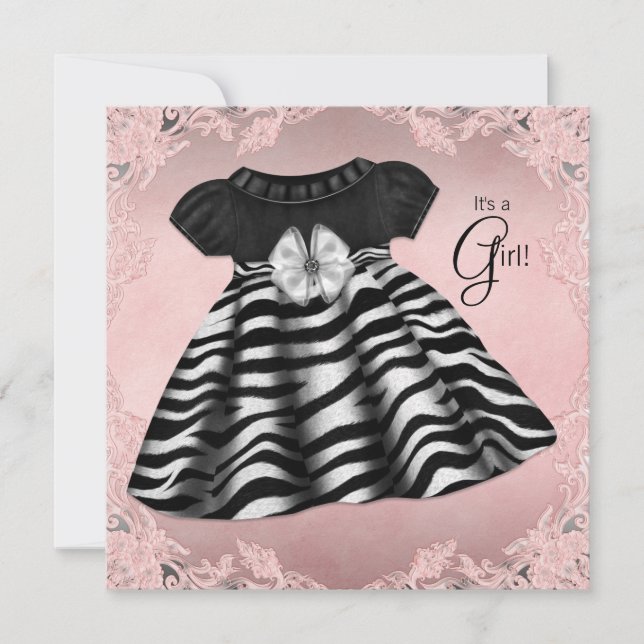 Invitación Elegante Baby Shower de cebra rosa (Anverso)