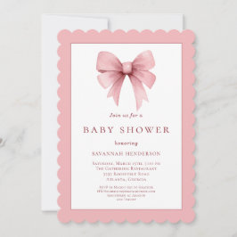 Invitación Elegante Baby Shower de cinta rosada
