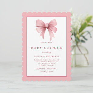 Invitación Elegante Baby Shower de cinta rosada