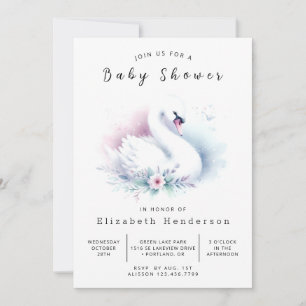 Invitación Elegante Baby Shower de cisne digital