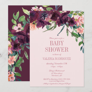 Invitación Elegante Baby Shower de color burdeos Rubor rosado