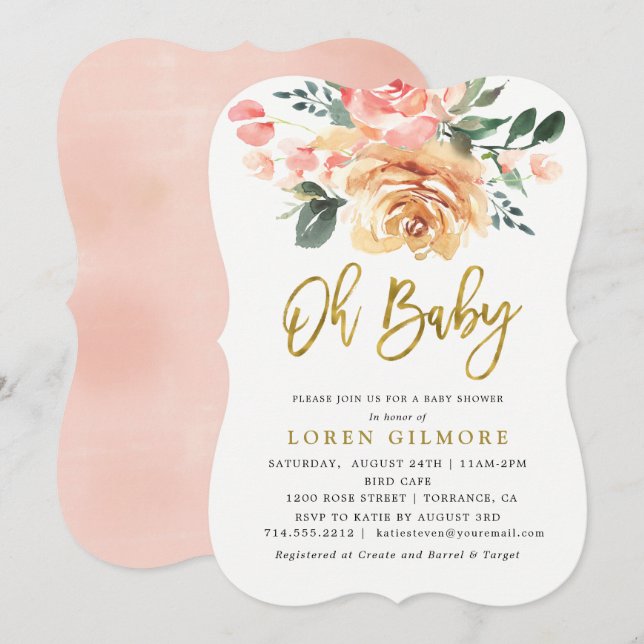 Invitación Elegante Baby Shower de color dorado (Anverso / Reverso)