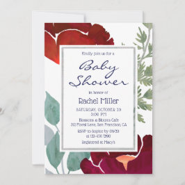 Invitación Elegante Baby Shower de color rojo moderno con flo