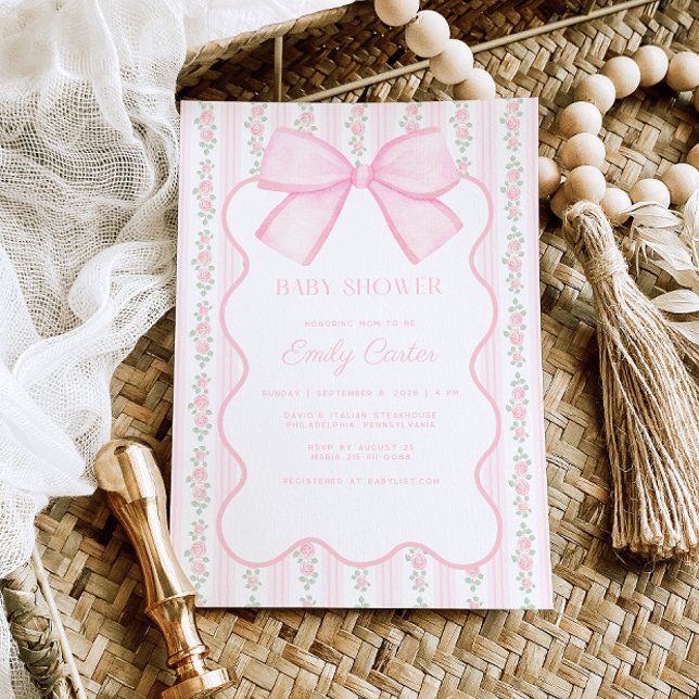 Invitación Elegante Baby Shower de color rosa de color rosa v (Subido por el creador)