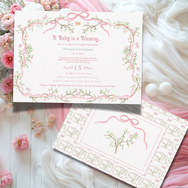 Invitación Elegante Baby Shower de color rosa floral (Subido por el creador)