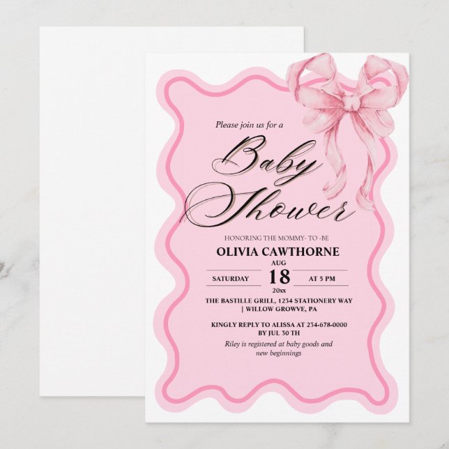 Invitación Elegante Baby Shower de color rosa moderno (Anverso / Reverso)