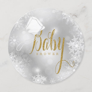 Invitación Elegante Baby Shower de copos de nieve blancos y d