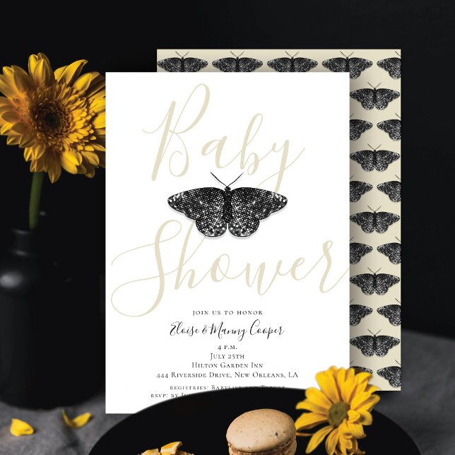 Invitación Elegante Baby Shower de crema de mariposa Purpurin (Subido por el creador)