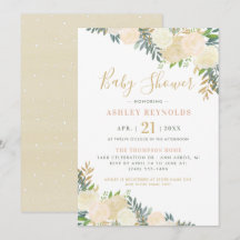 Elegante Baby Shower de Crema Dorado Floral Verde