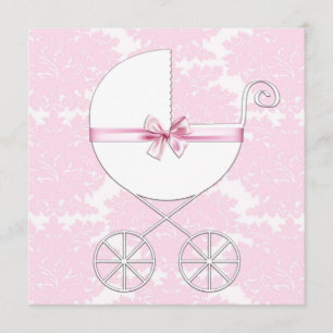 Invitación Elegante Baby Shower de damasco rosa de transporte