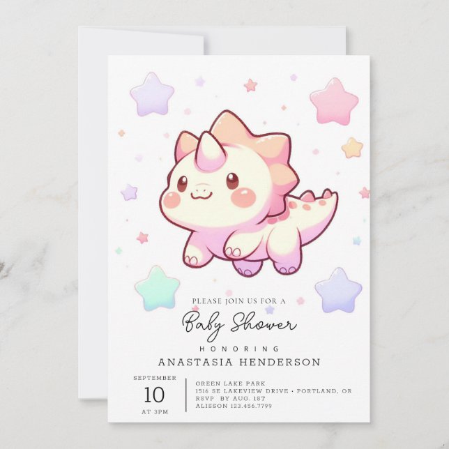 Invitación Elegante Baby Shower de dinosaurio moderno (Anverso)