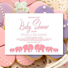 Invitación Elegante Baby Shower de Elefantes Rosa