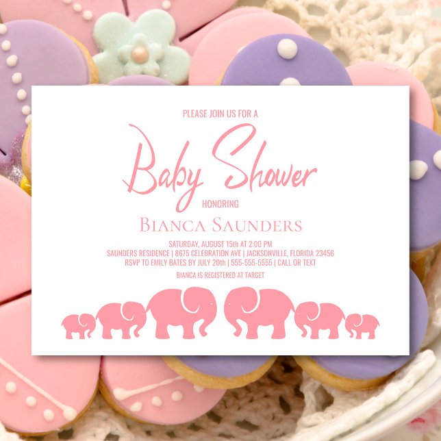 Invitación Elegante Baby Shower de Elefantes Rosa (Subido por el creador)
