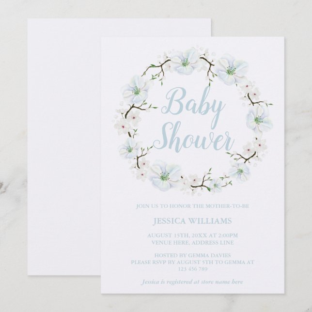 Invitación Elegante Baby Shower de flor de manzana (Anverso / Reverso)