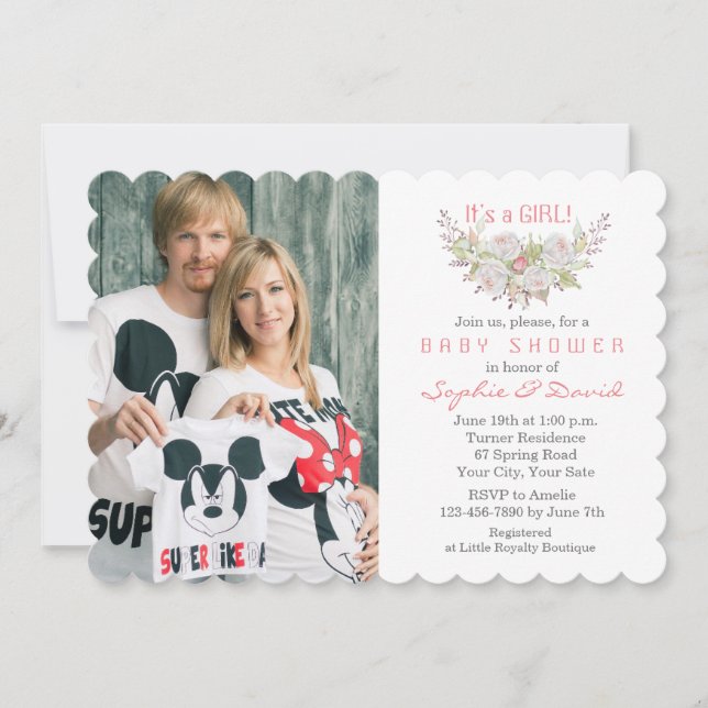 Invitación Elegante Baby Shower de flores blancas (Anverso)