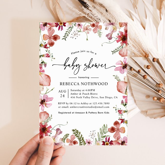 Invitación Elegante Baby Shower de flores botánicas (Subido por el creador)