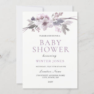 Invitación Elegante Baby Shower de flores de invierno grisáce