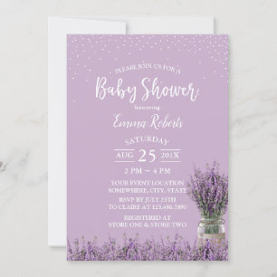 Invitación Elegante Baby Shower de Flores de Lavanda Púrpura