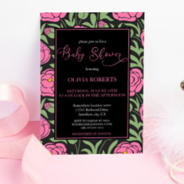 Invitación Elegante Baby Shower de flores de peones rosados