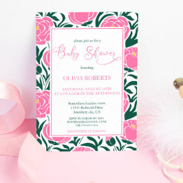 Invitación Elegante Baby Shower de flores de peones rosados