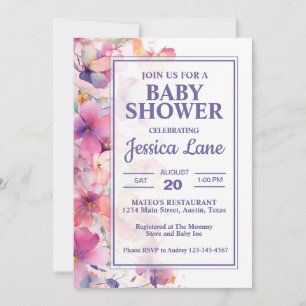 Invitación Elegante Baby Shower de Flores Pastel