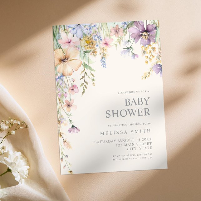 Invitación Elegante Baby Shower de flores silvestres botánica (Subido por el creador)