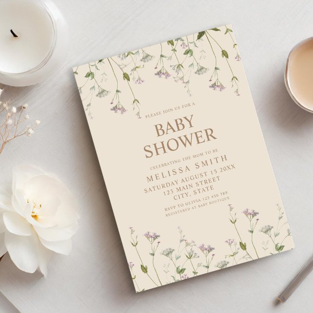 Invitación Elegante Baby Shower de flores silvestres botánica (Subido por el creador)