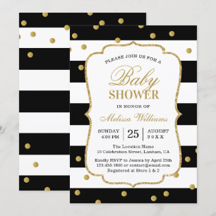 Invitación Elegante Baby Shower de franjas blancas negras mod