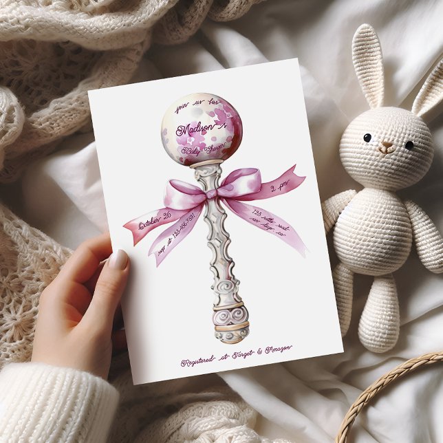 Invitación Elegante Baby Shower de ganancia rosada de plata (Subido por el creador)