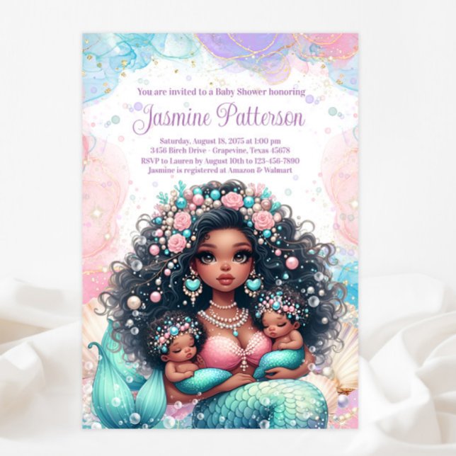 Invitación Elegante Baby Shower de Gemelas Sirena (Subido por el creador)
