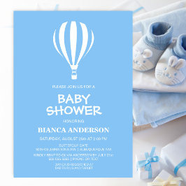 Invitación Elegante Baby Shower de globo de aire caliente azu
