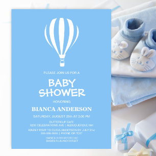 Invitación Elegante Baby Shower de globo de aire caliente azu